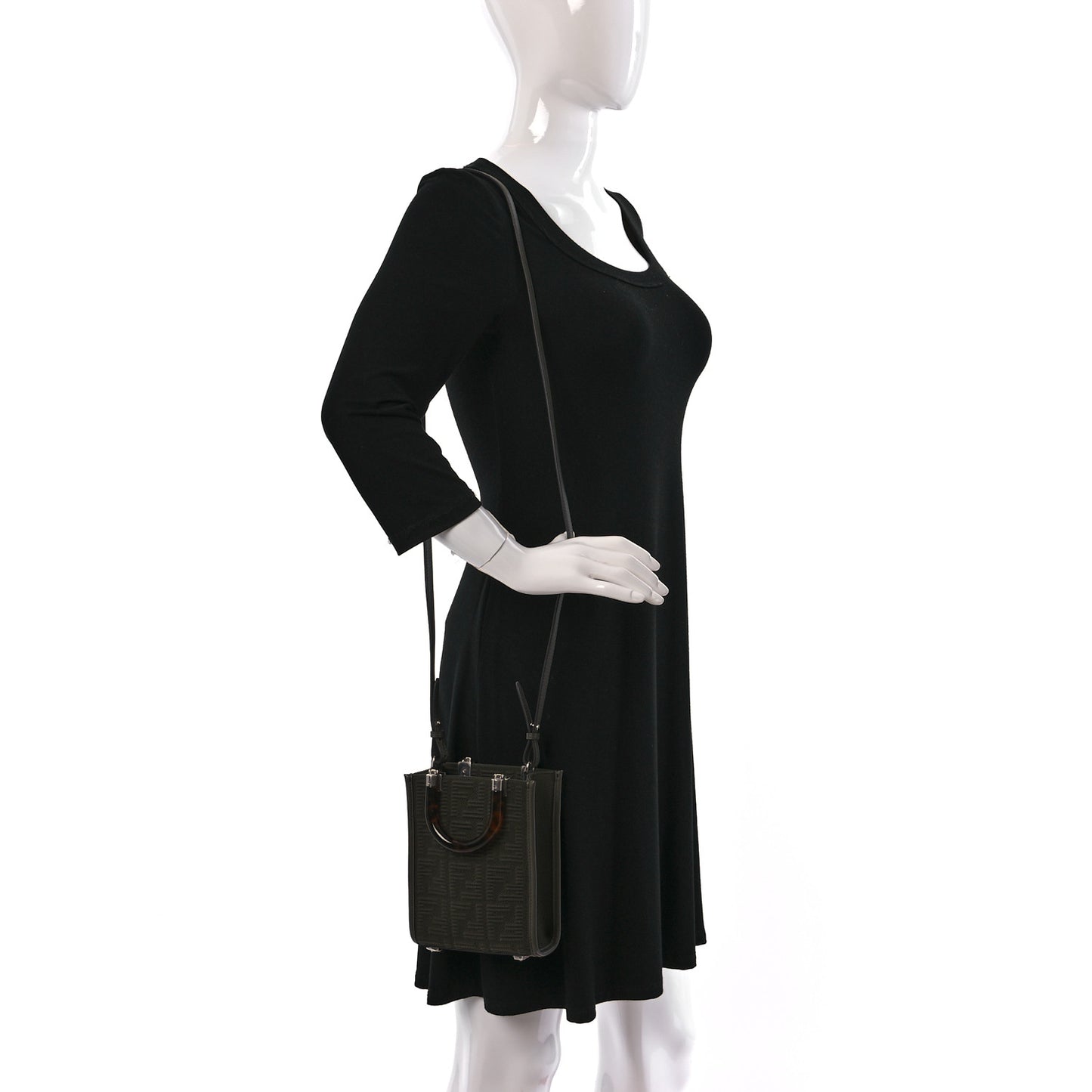 Technical Fabric Vitello Ceylon Plexiglass FF Mini Fendi Sunshine Shopper Tote Wood