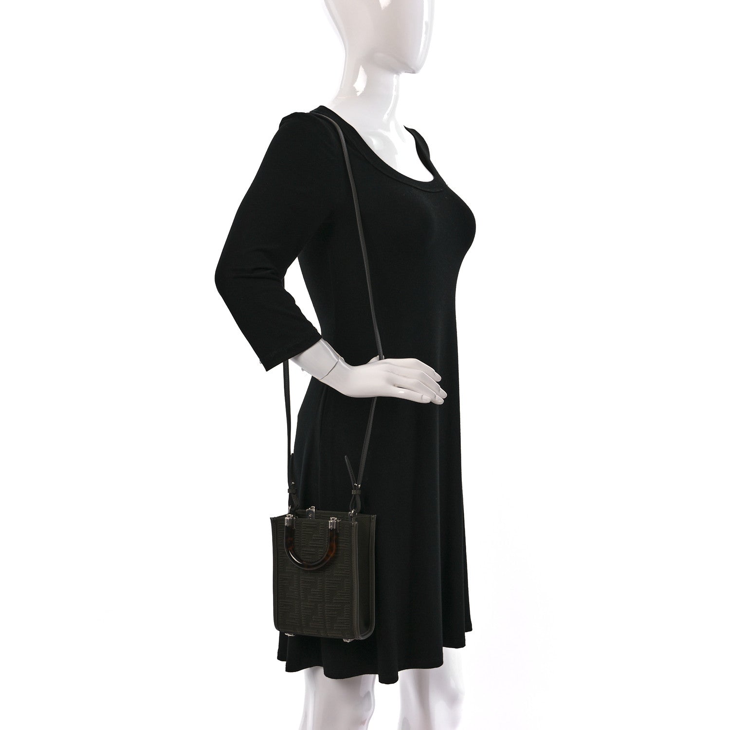 Fendi Technical Fabric Vitello Ceylon Plexiglass FF Mini Fendi Sunshine Shopper Tote Wood 2 of 12