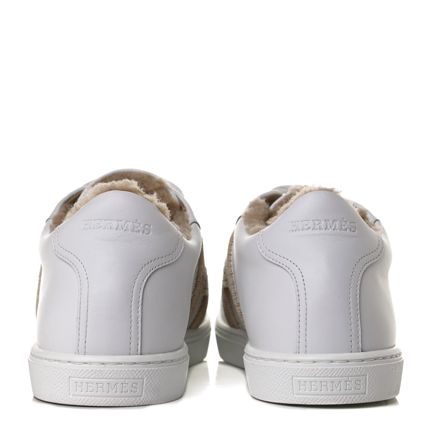 Hermes Calfskin Shearling Womens Avantage Sneakers 39.5 White Ecru 6 of 10