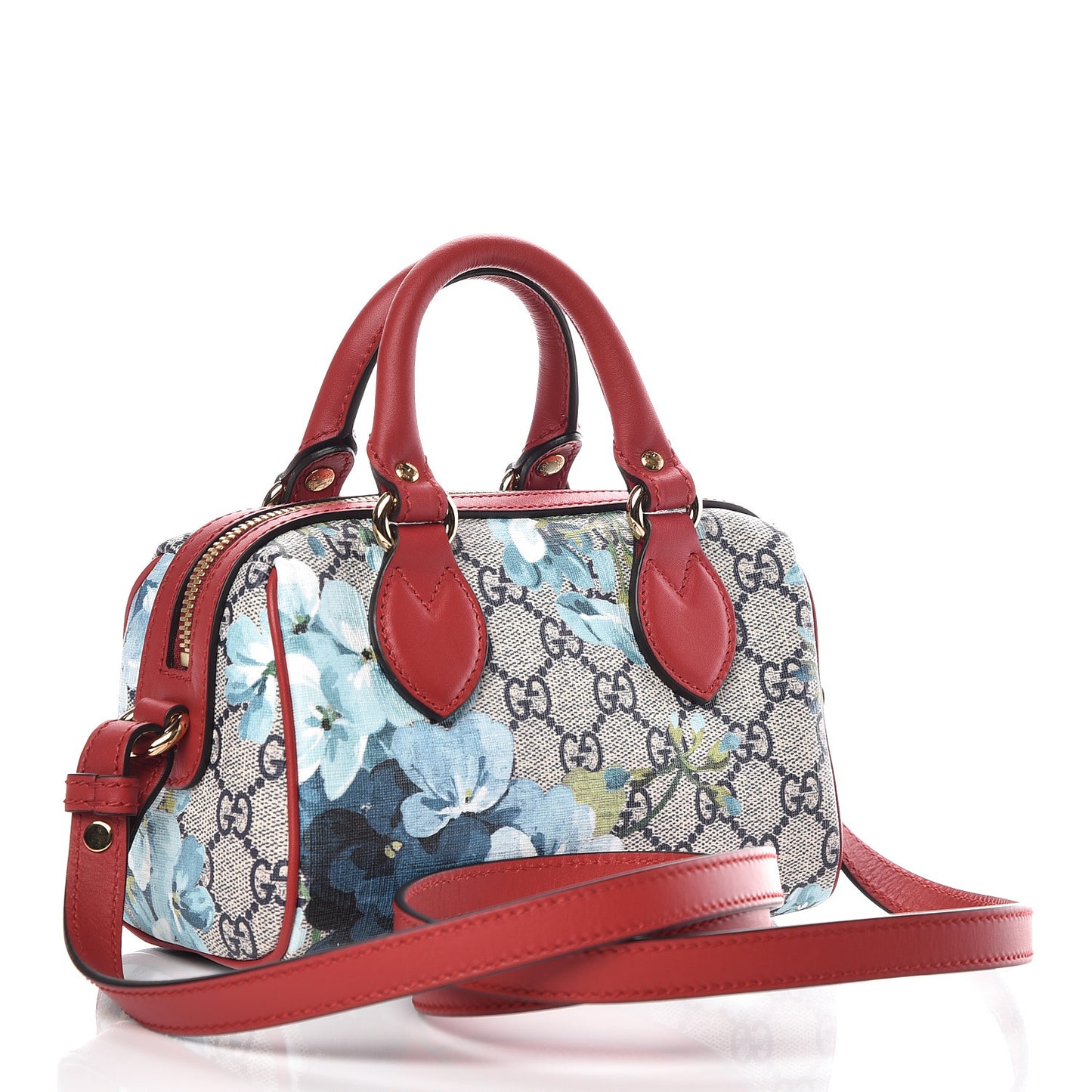 GG Supreme Monogram Blooms Mini Boston Navy Blue Hibiscus