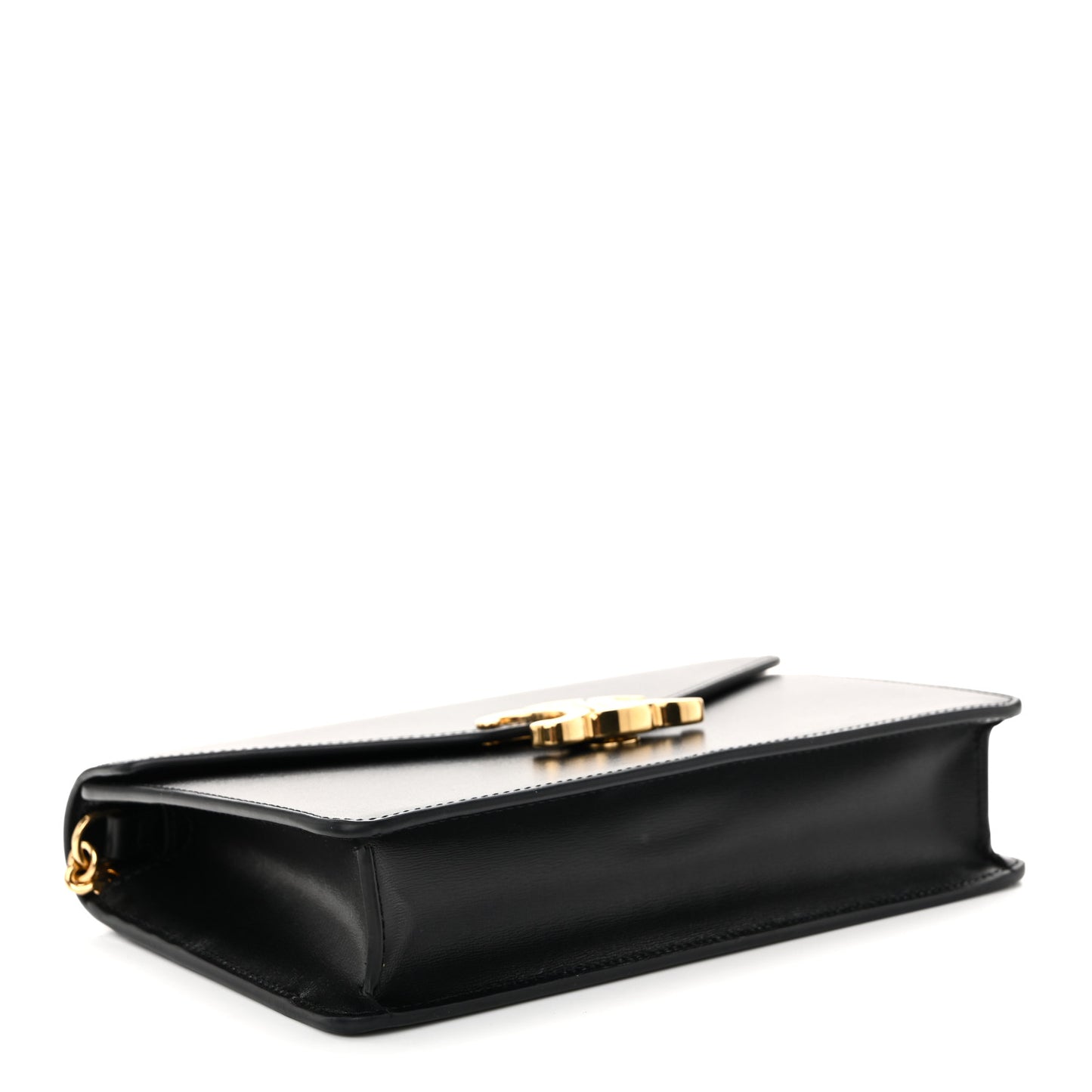 Shiny Calfskin Triomphe Margo Wallet on Chain Black