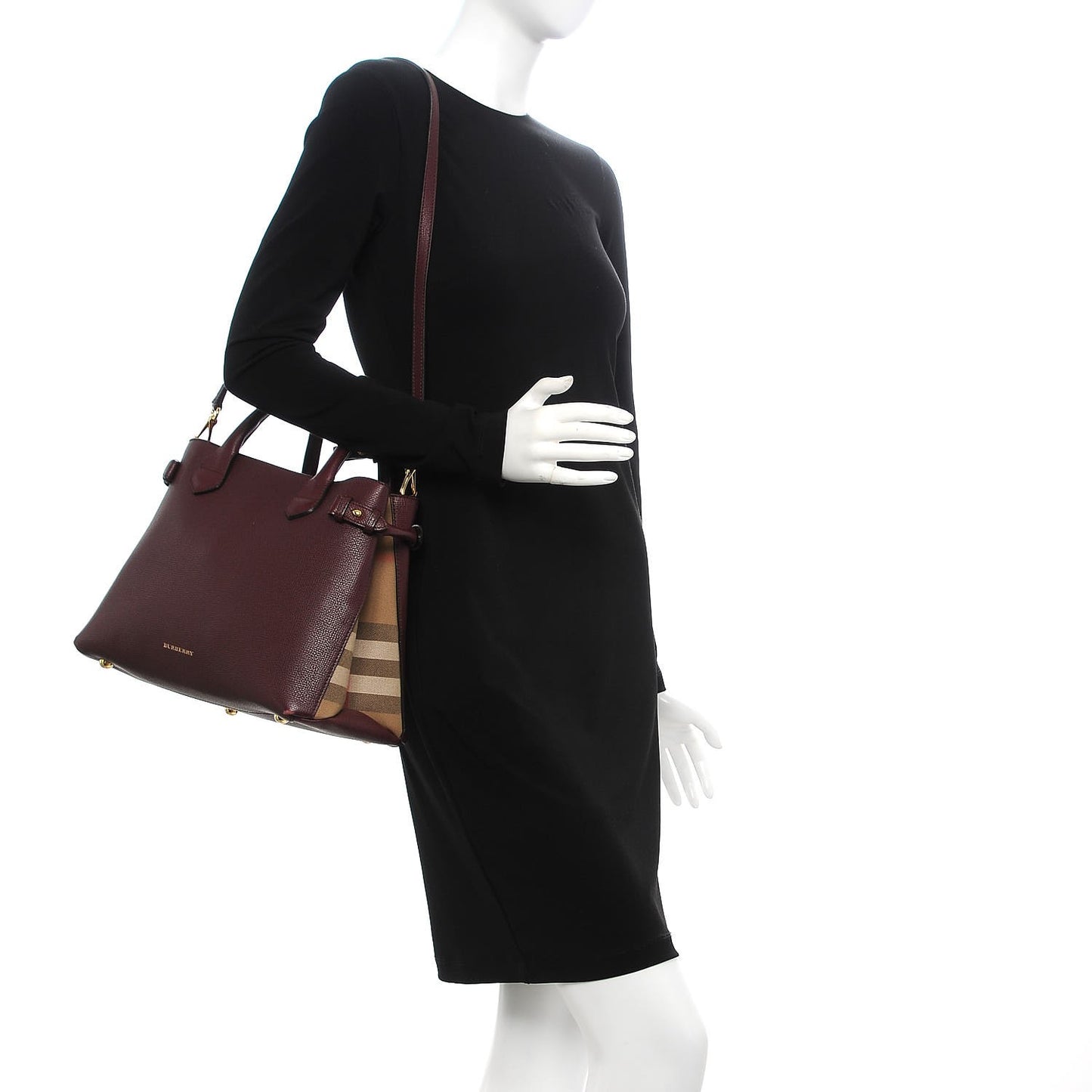 Grainy Calfskin House Check Medium Banner Tote Mahogany Red