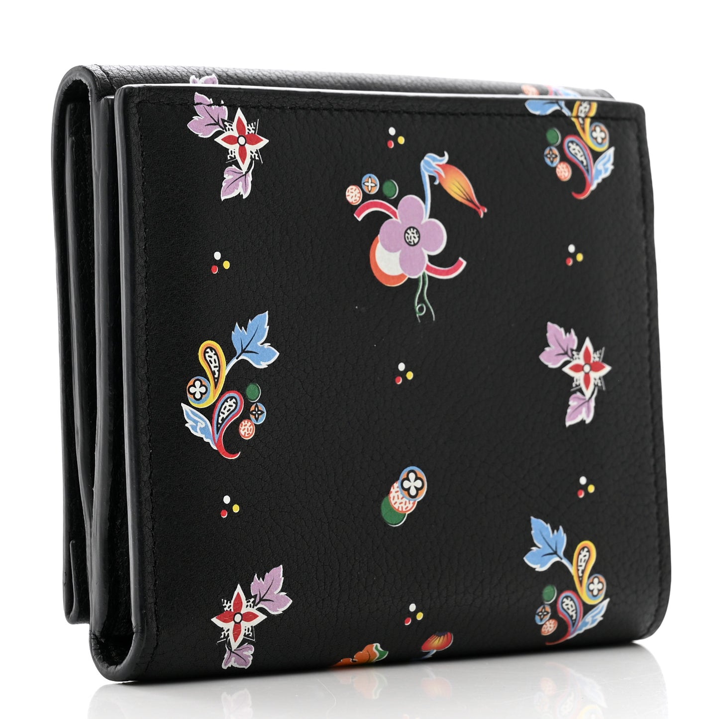 Calfskin LockMe II Floral Compact Wallet Black