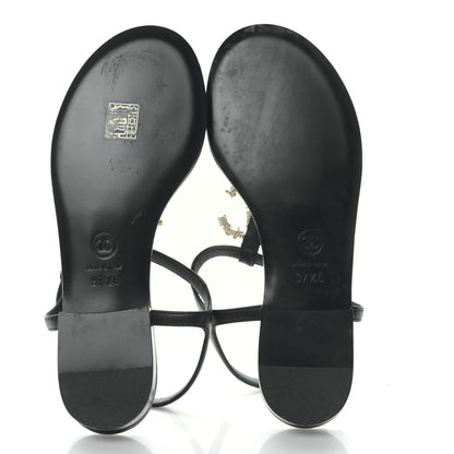 Chanel Lambskin Pearl Crystal CC Thong Sandals 37.5 Black 5 of 7