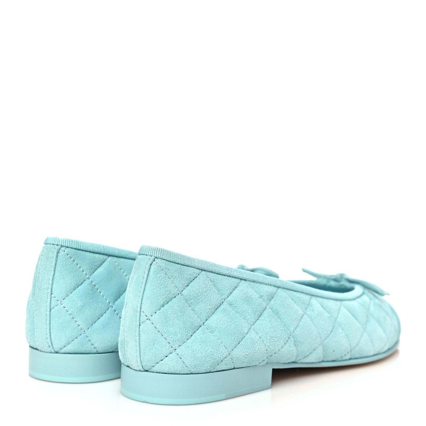 Suede Calfskin Quilted Cap Toe CC Ballerina Flats 37 Light Blue