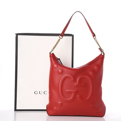 Gucci Apollo Calfskin GG Dadini Embroidered Chain Hobo Hibiscus Red 8 of 8