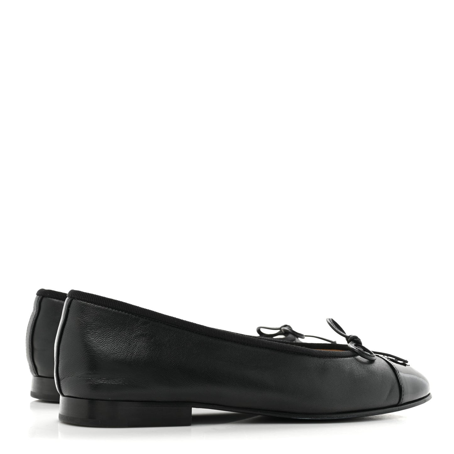 Lambskin Patent Cap Toe Ballerina Flats 37 Black