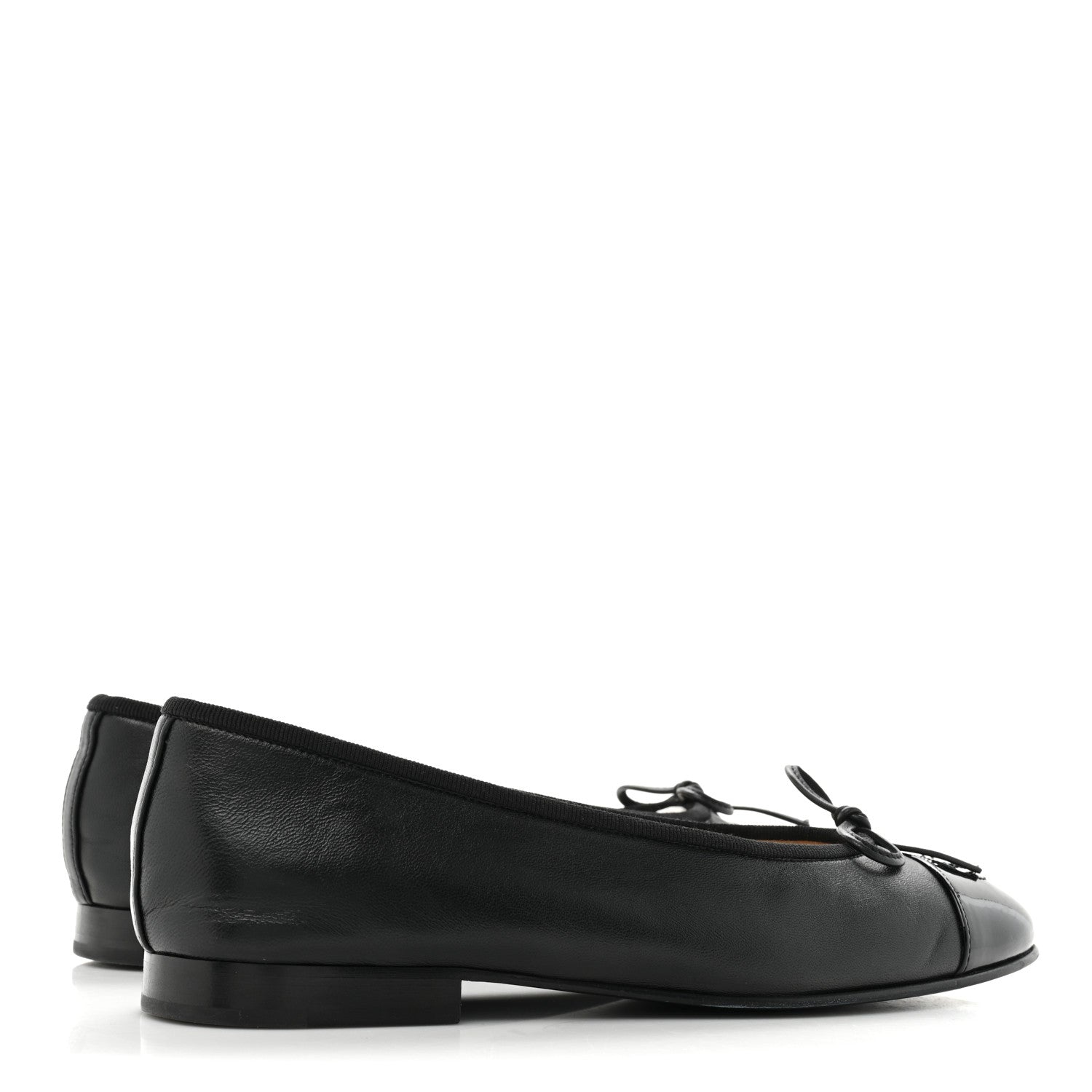 Chanel Lambskin Patent Cap Toe Ballerina Flats 37 Black 4 of 9