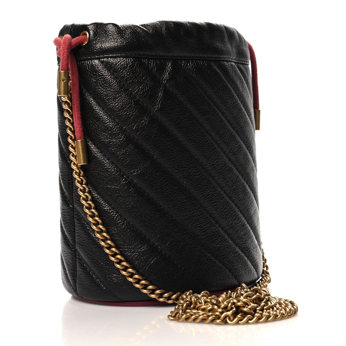 Vintage Effect Calfskin Matelasse Diagonal Mini Torchon GG Marmont 2.0 Bucket Bag Black Romantic Cherry