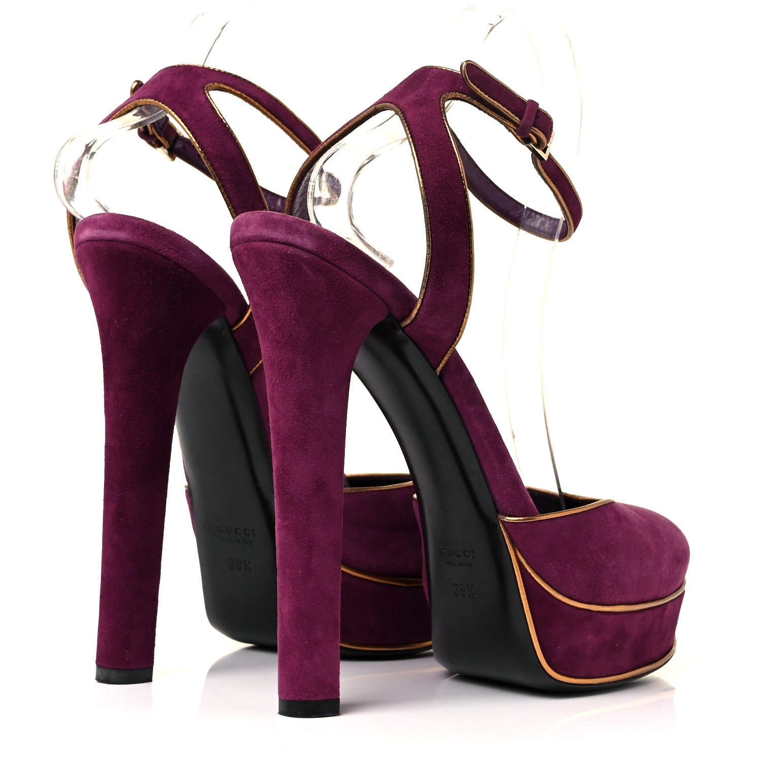 Gucci Kid Scamosciato Nappa Huston Platform Sandals 39.5 Grape Glam Tabacco 4 of 9