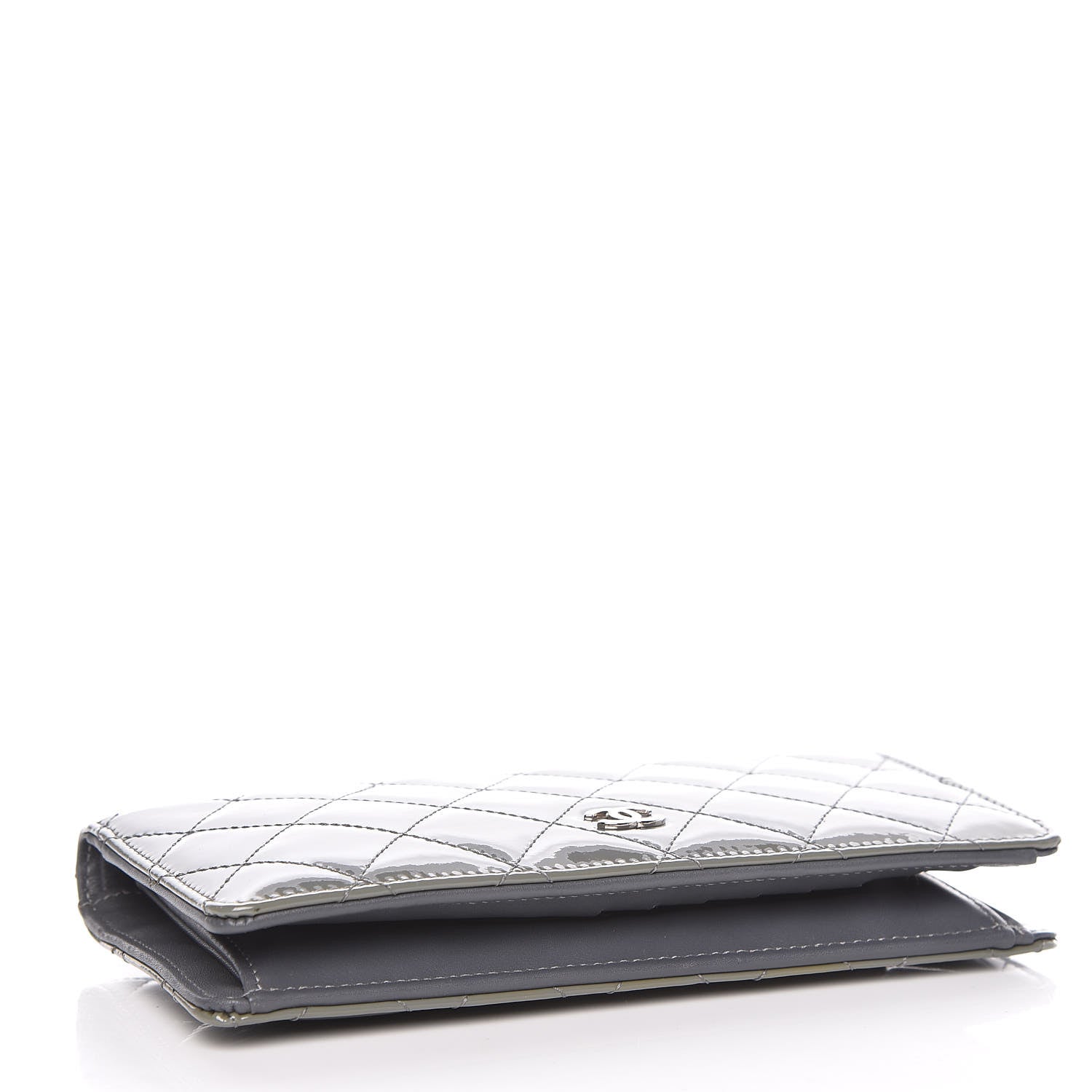 Chanel Patent Quilted Yen Wallet Grey 4 of 15