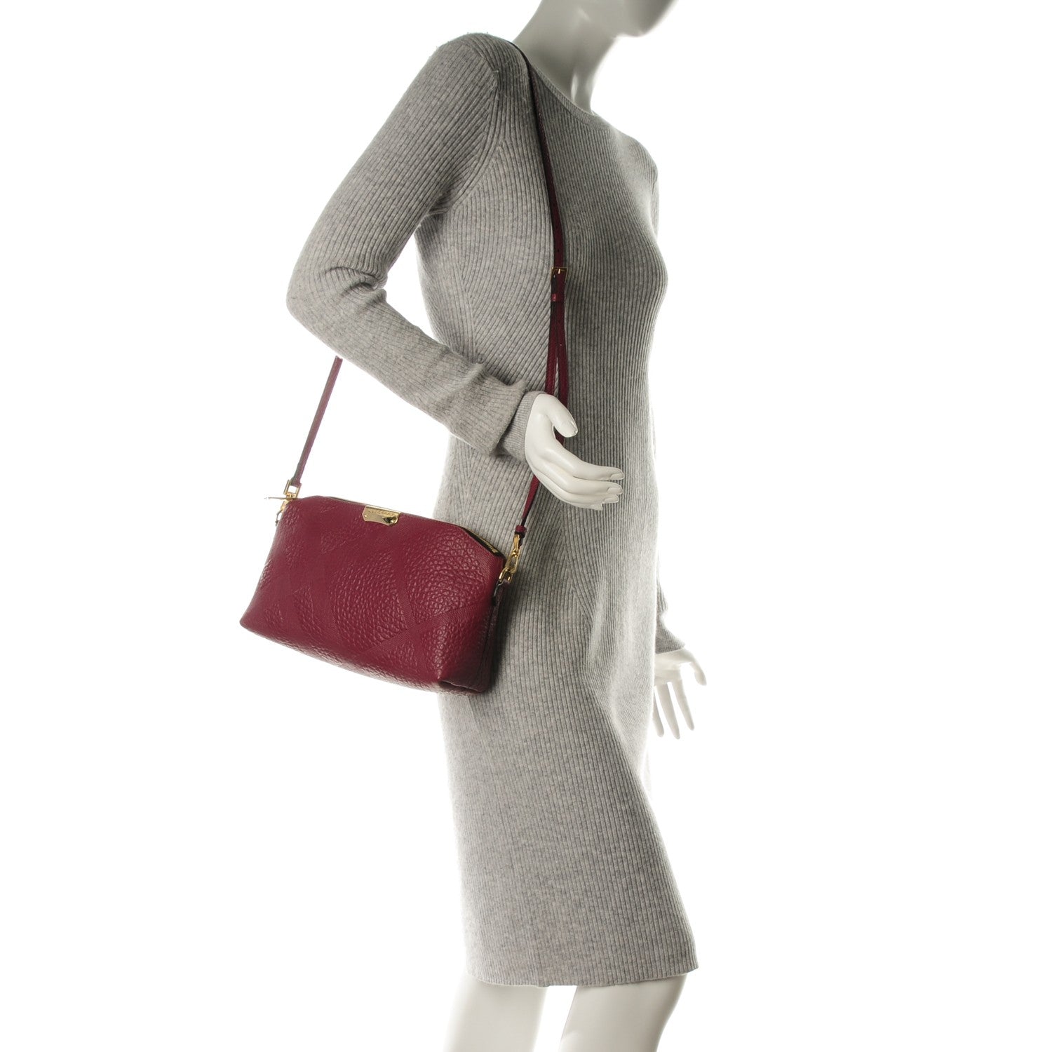 Burberry Signature Grain Calfskin Check Embossed Small Chichester Crossbody Clutch Bag Mahogany Red 2 of 10