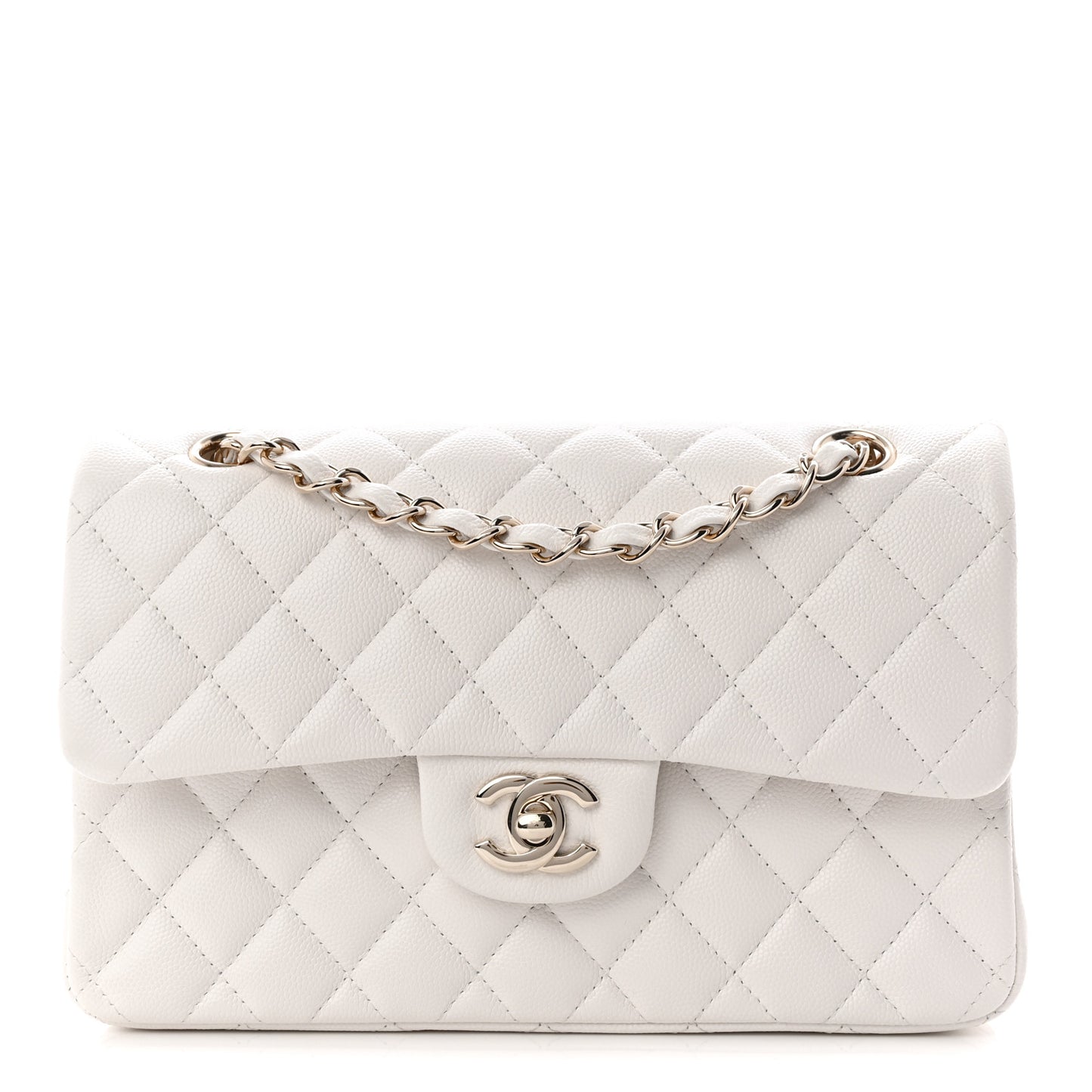 Caviar Quilted Medium Double Flap White