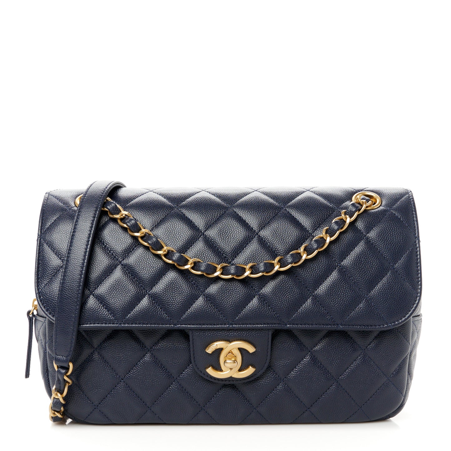 Caviar Quilted Medium Single Flap Navy