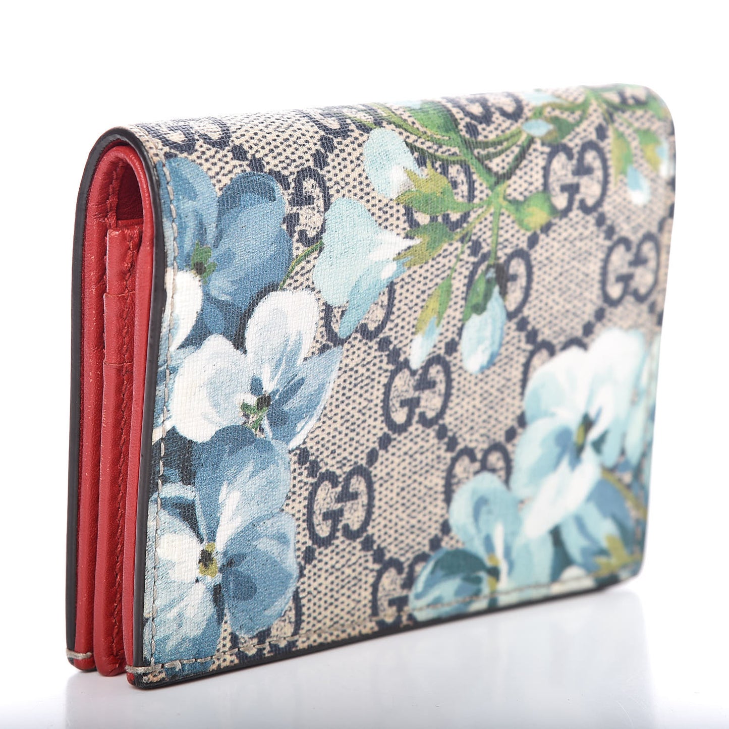GG Supreme Monogram Blooms Card Case Beige Blue Navy Hibiscus Red