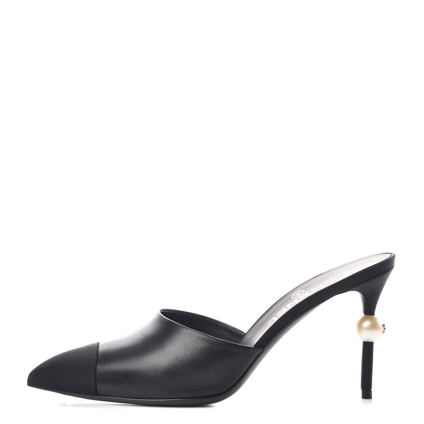 Goatskin Grosgrain Cap Toe Pearl Mule 40 Black