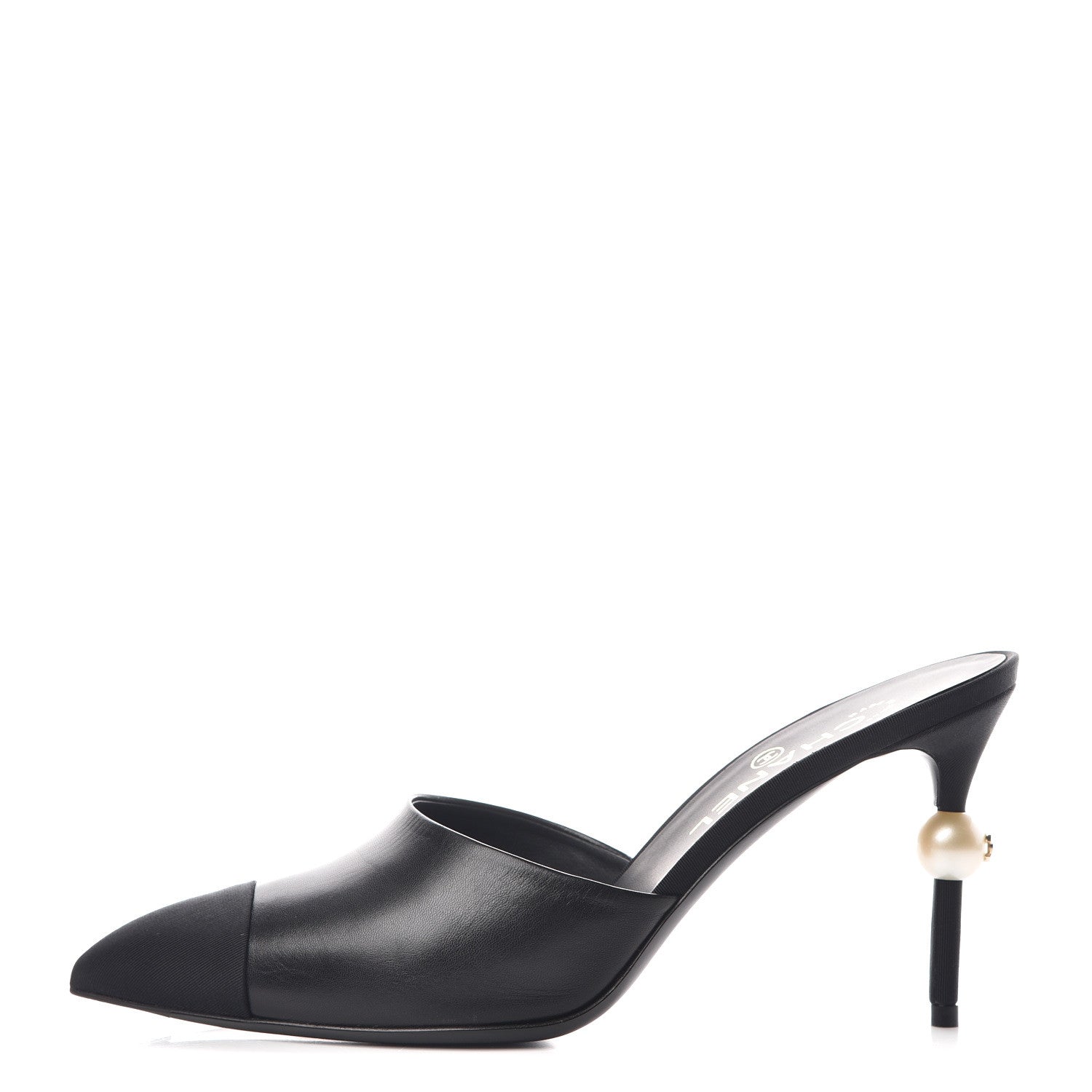 Chanel Goatskin Grosgrain Cap Toe Pearl Mule 40 Black 1 of 11