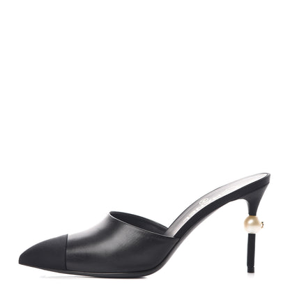 Chanel Goatskin Grosgrain Cap Toe Pearl Mule 40 Black 1 of 11