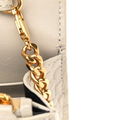 Saint Laurent Calfskin Crocodile Embossed Kate Monogram Tassel Chain Wallet Vintage White 11 of 14