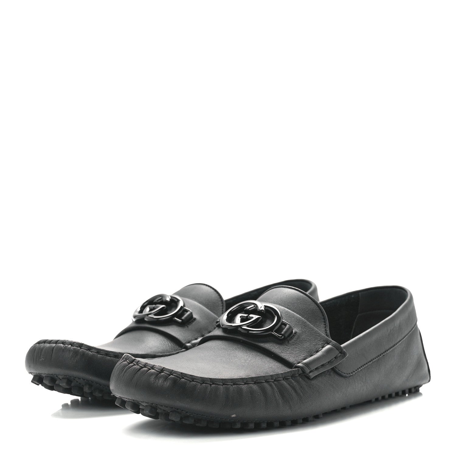 Gucci Soft Clove Calfskin Monochrome Mens Interlocking G Driver Loafers 10.5 Black 3 of 9