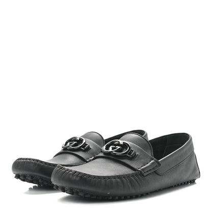 Gucci Soft Clove Calfskin Monochrome Mens Interlocking G Driver Loafers 10.5 Black 3 of 9