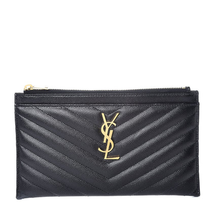 Saint Laurent Grain De Poudre Chevron Monogram Bill Pouch Black 1 of 8