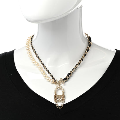 Chanel Lambskin Pearl Quilted Flap Necklace Gold Black Pearly White 2 of 7