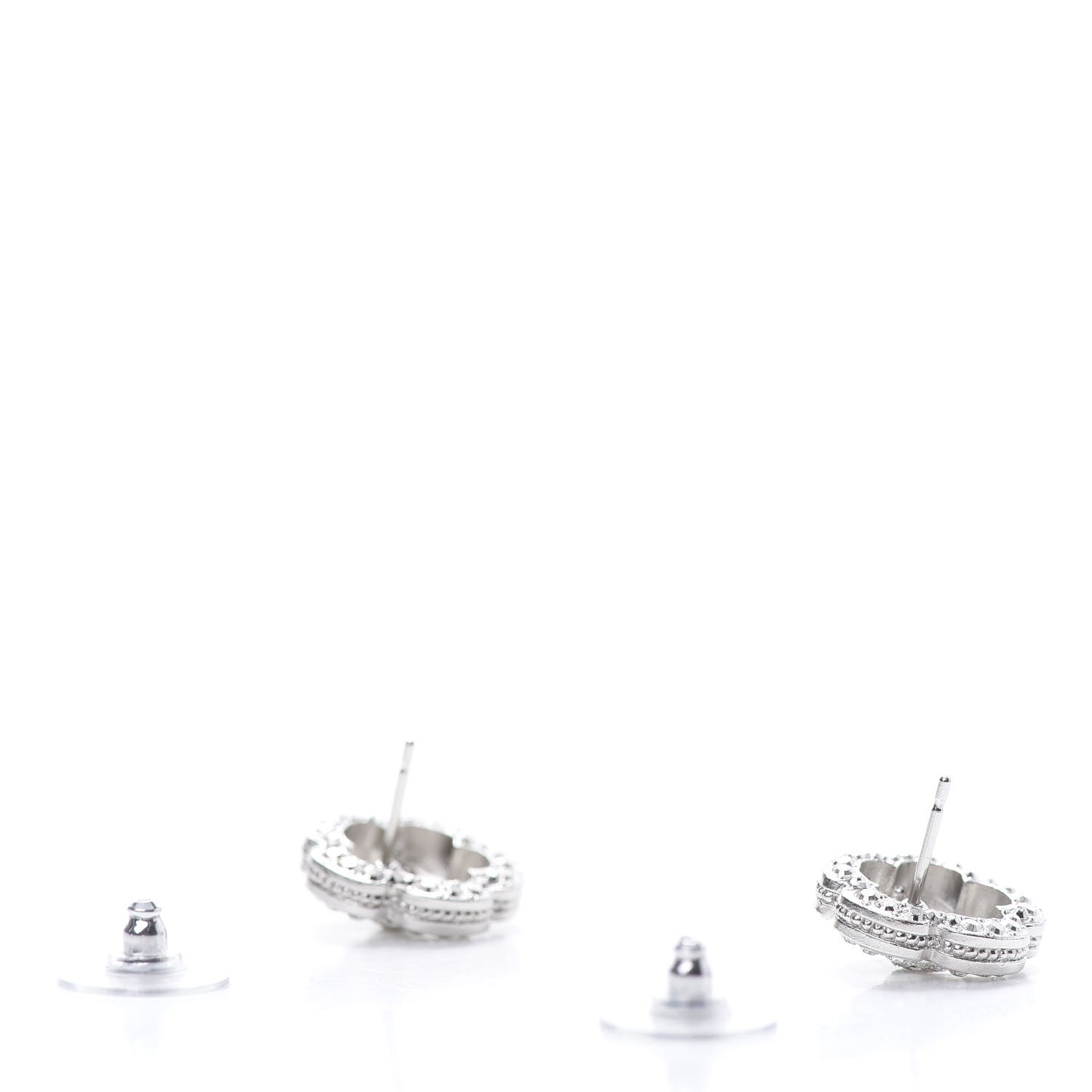 Chanel Crystal Coco Flapper Camellia CC Stud Earrings Silver 3 of 5