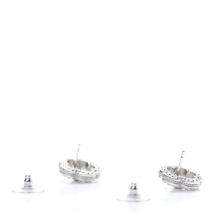 Chanel Crystal Coco Flapper Camellia CC Stud Earrings Silver 3 of 5