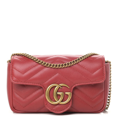 Gucci Calfskin Matelasse Super Mini GG Marmont Shoulder Bag Hibiscus Red 1 of 15