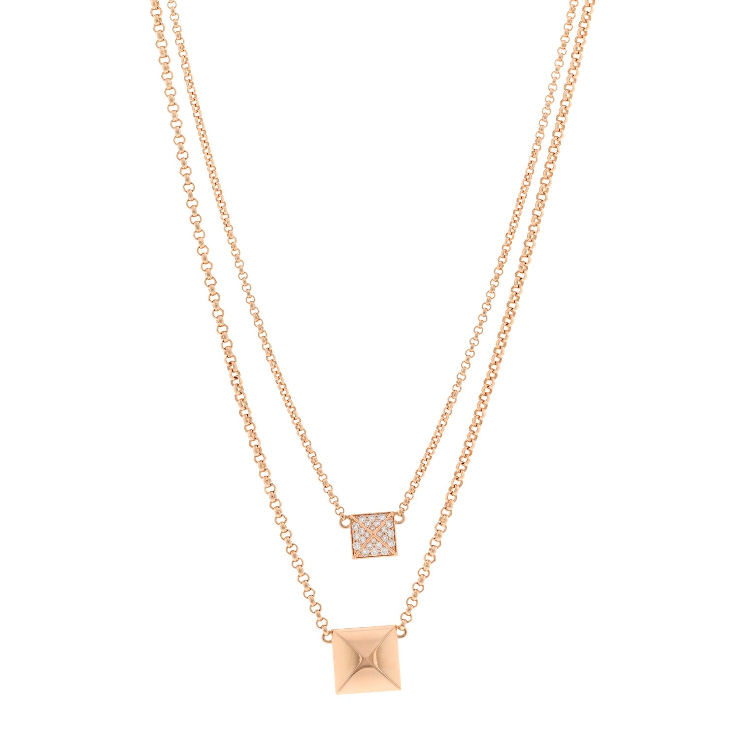 Hermes 18K Rose Gold Diamond Clou d'H Double Pendant Necklace 1 of 5