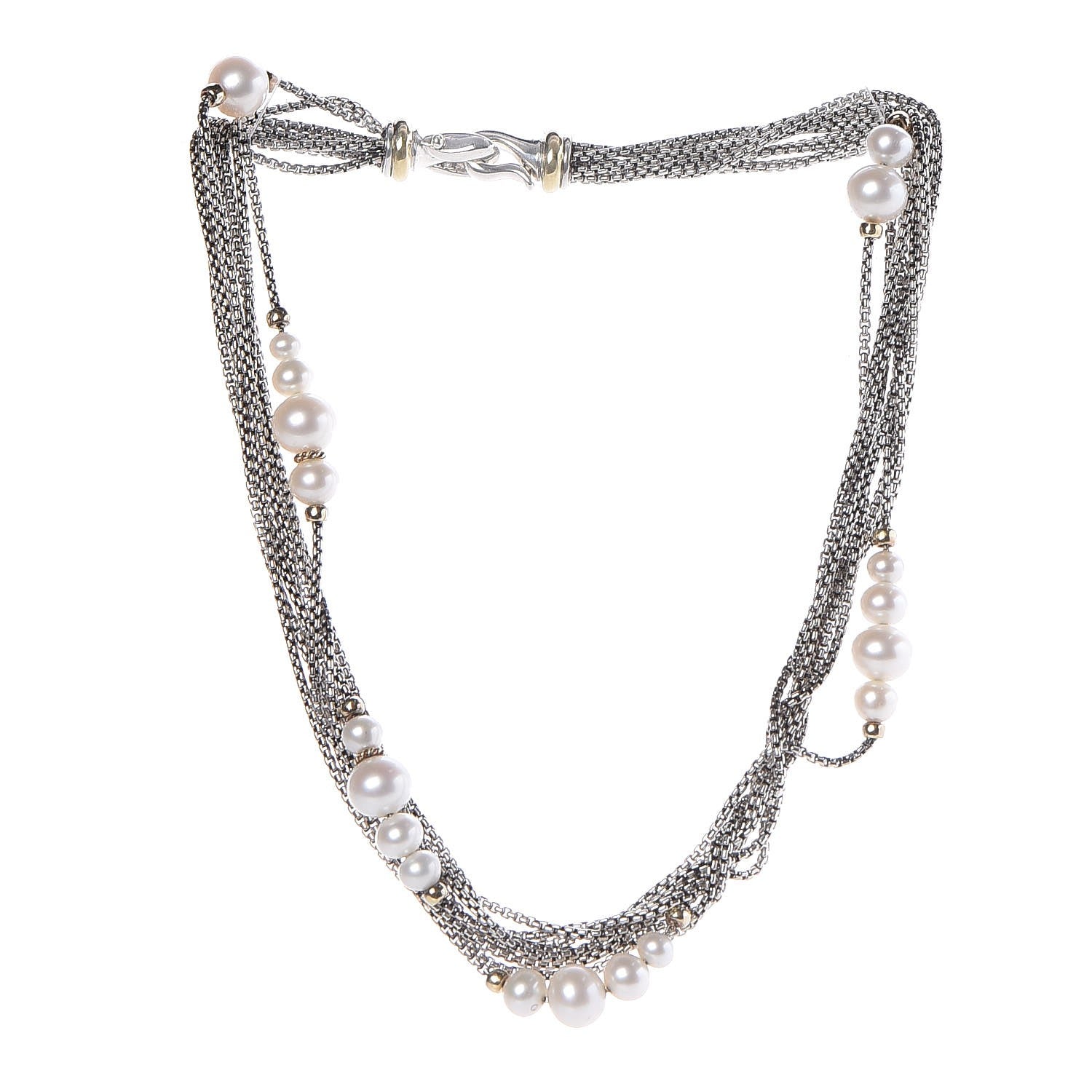 David Yurman Sterling Silver 18K Yellow Gold Pearl Multi Strand Necklace 10 of 11
