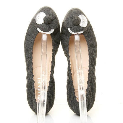 Chanel Tweed Quilted Camellia Cap Toe Ballerina Flats 37.5 Grey 5 of 10