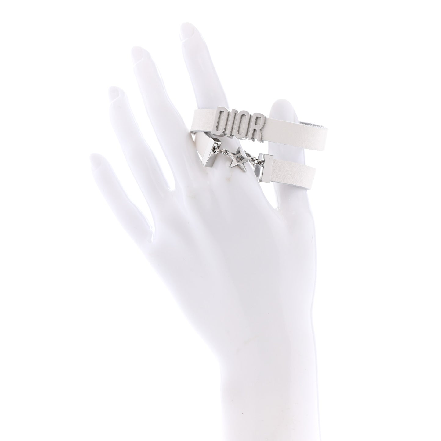 Calfskin Star Dior Double Bracelet White