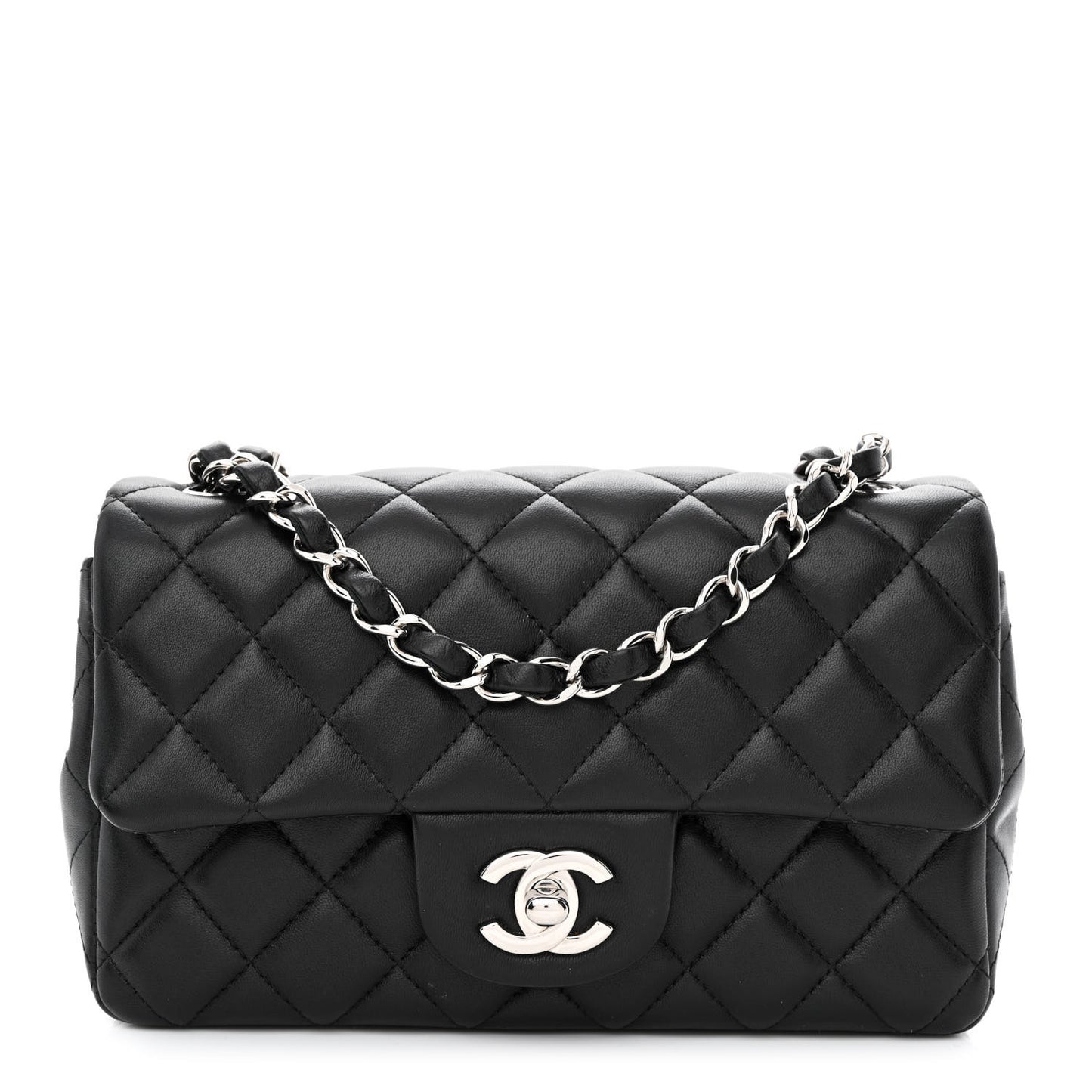 Lambskin Quilted Mini Rectangular Flap Black