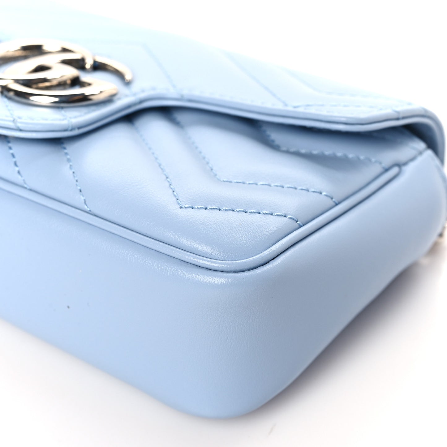 Calfskin Matelasse Super Mini GG Marmont Shoulder Bag Porcelain Light Blue