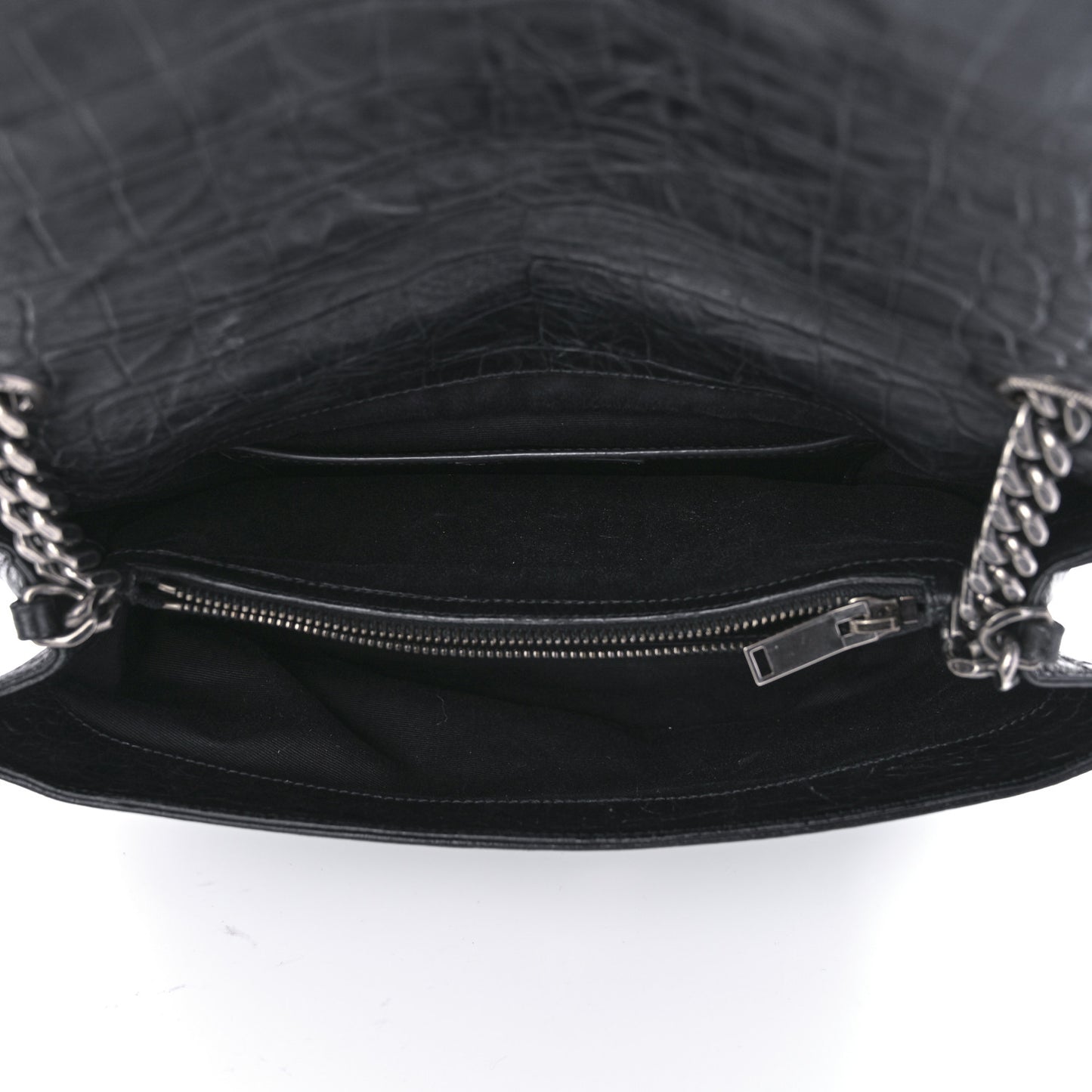 Calfskin Crocodile Embossed Medium West Hollywood Monogram Fold-Over Black