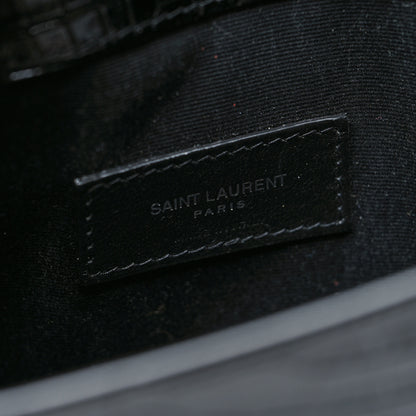 Saint Laurent Calfskin Crocodile Embossed Uptown Monogram Pouch Black 6 of 10