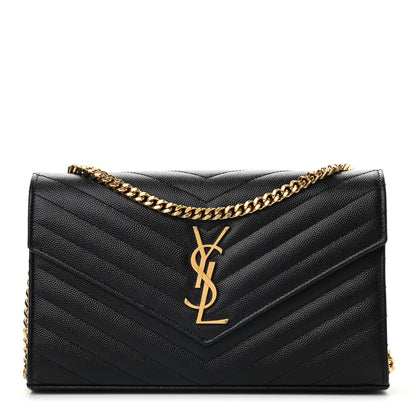 Saint Laurent Grain De Poudre Matelasse Chevron Monogram Chain Wallet Black 1 of 8