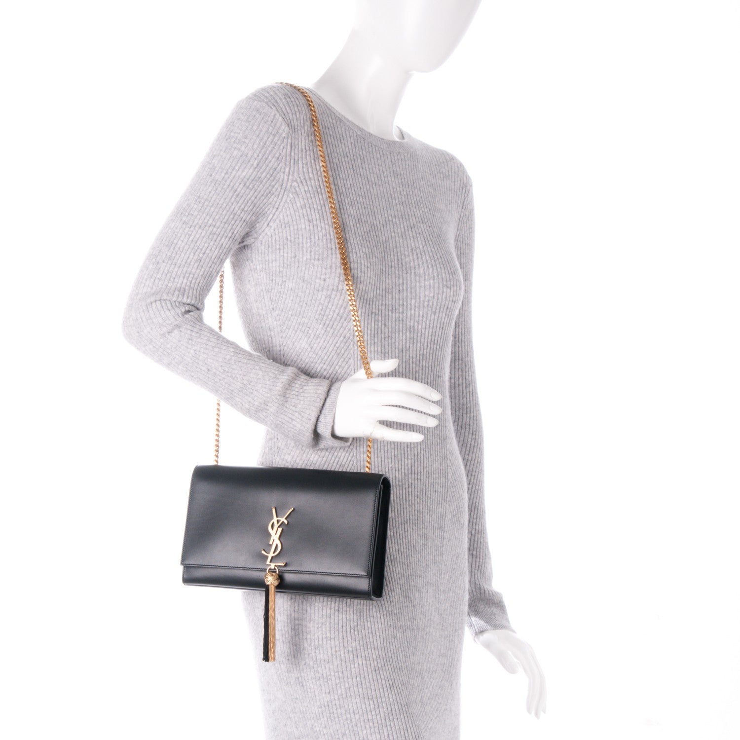 Saint Laurent Smooth Calfskin Medium Classic Monogram Kate Tassel Satchel Black 2 of 5