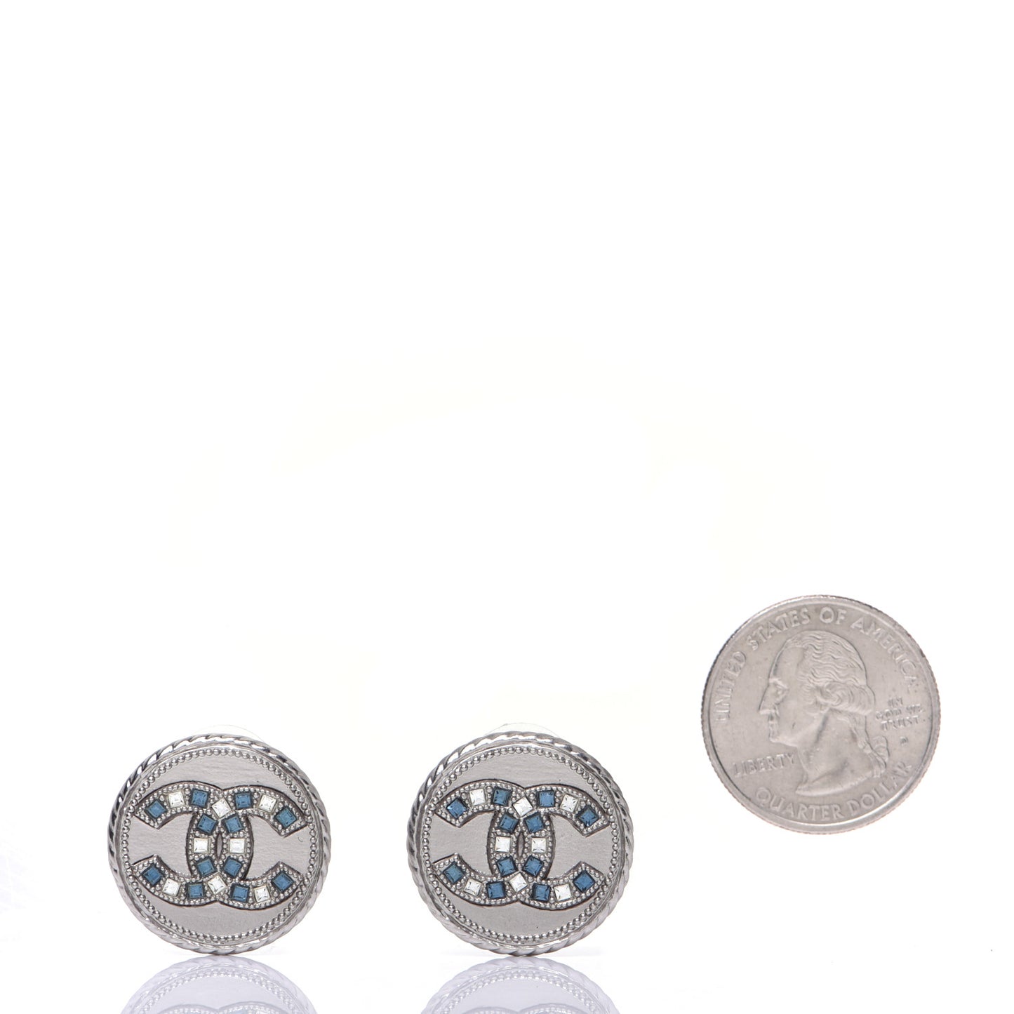 Crystal CC Round Earrings Silver