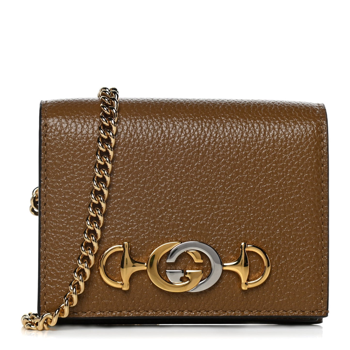 Grainy Calfskin Zumi Chain Card Case Wallet Friky Taupe