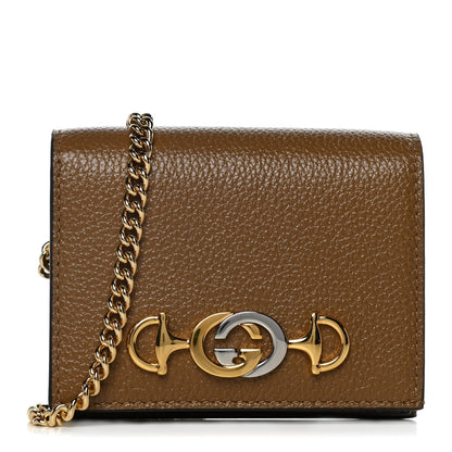 Gucci Grainy Calfskin Zumi Chain Card Case Wallet Friky Taupe 1 of 12