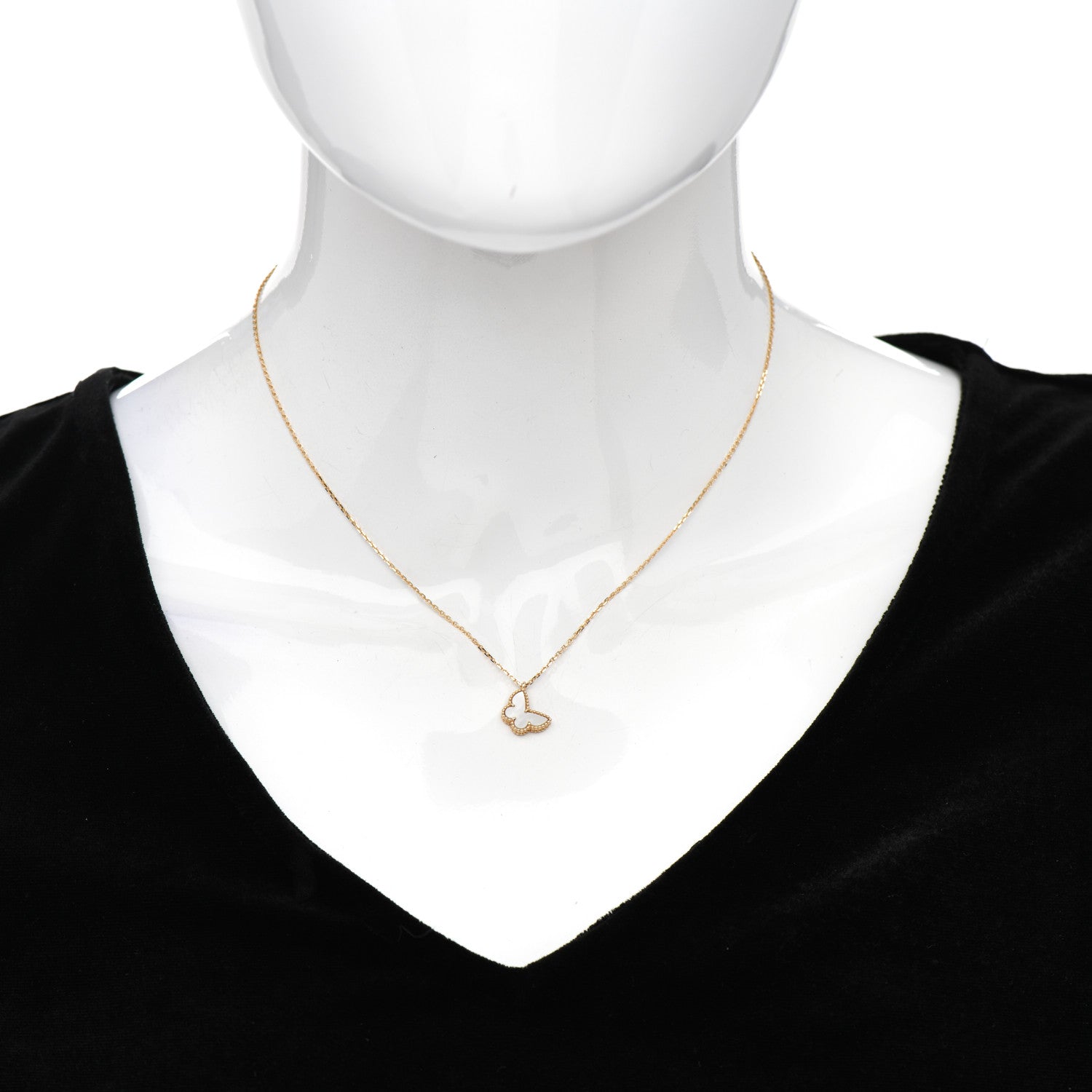 Van Cleef & Arpels 18K Yellow Gold Mother of Pearl Sweet Alhambra Butterfly Pendant Necklace 2 of 5