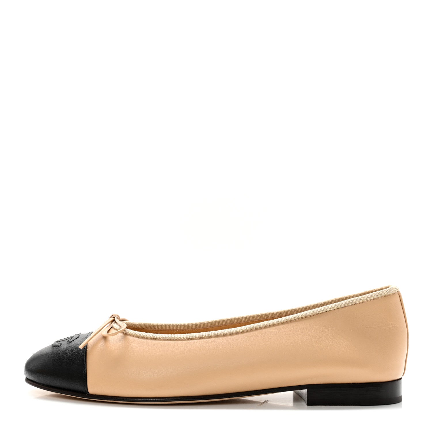 Chanel Lambskin Cap Toe CC Ballerina Flats 39 Beige Black 1 of 9