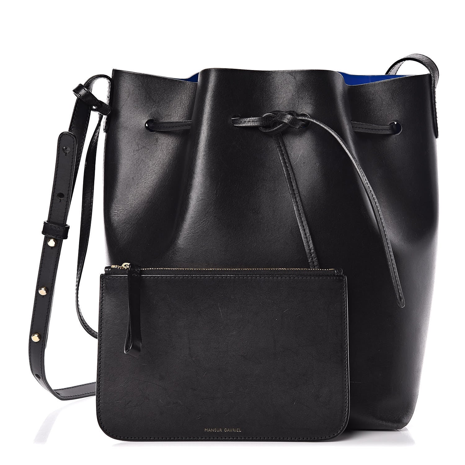 Mansur Gavriel Vegetable Tanned Calfskin Bucket Bag Black Royal 1 of 17
