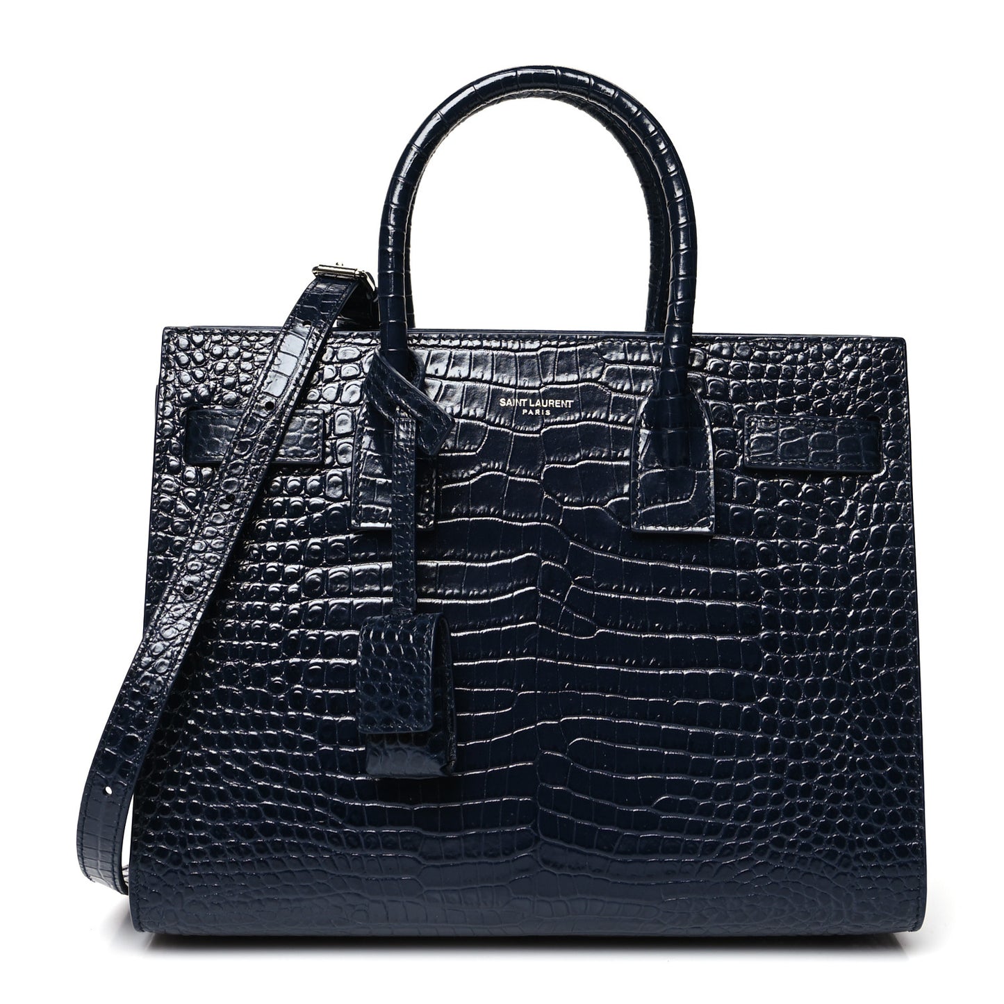 Calfskin Crocodile Embossed Baby Sac De Jour Navy