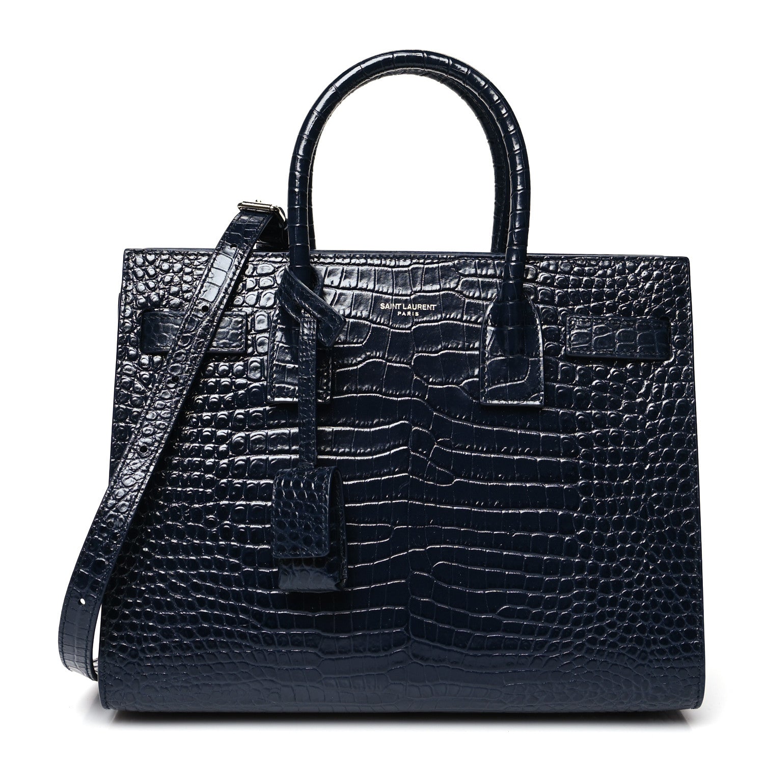 Saint Laurent Calfskin Crocodile Embossed Baby Sac De Jour Navy 1 of 11