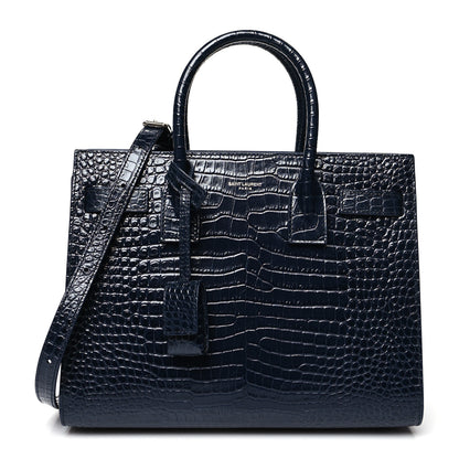Saint Laurent Calfskin Crocodile Embossed Baby Sac De Jour Navy 1 of 11