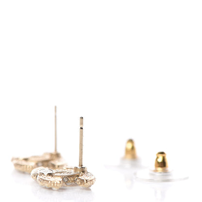 Chanel Pearl Crystal CC Earrings Light Gold 3 of 3